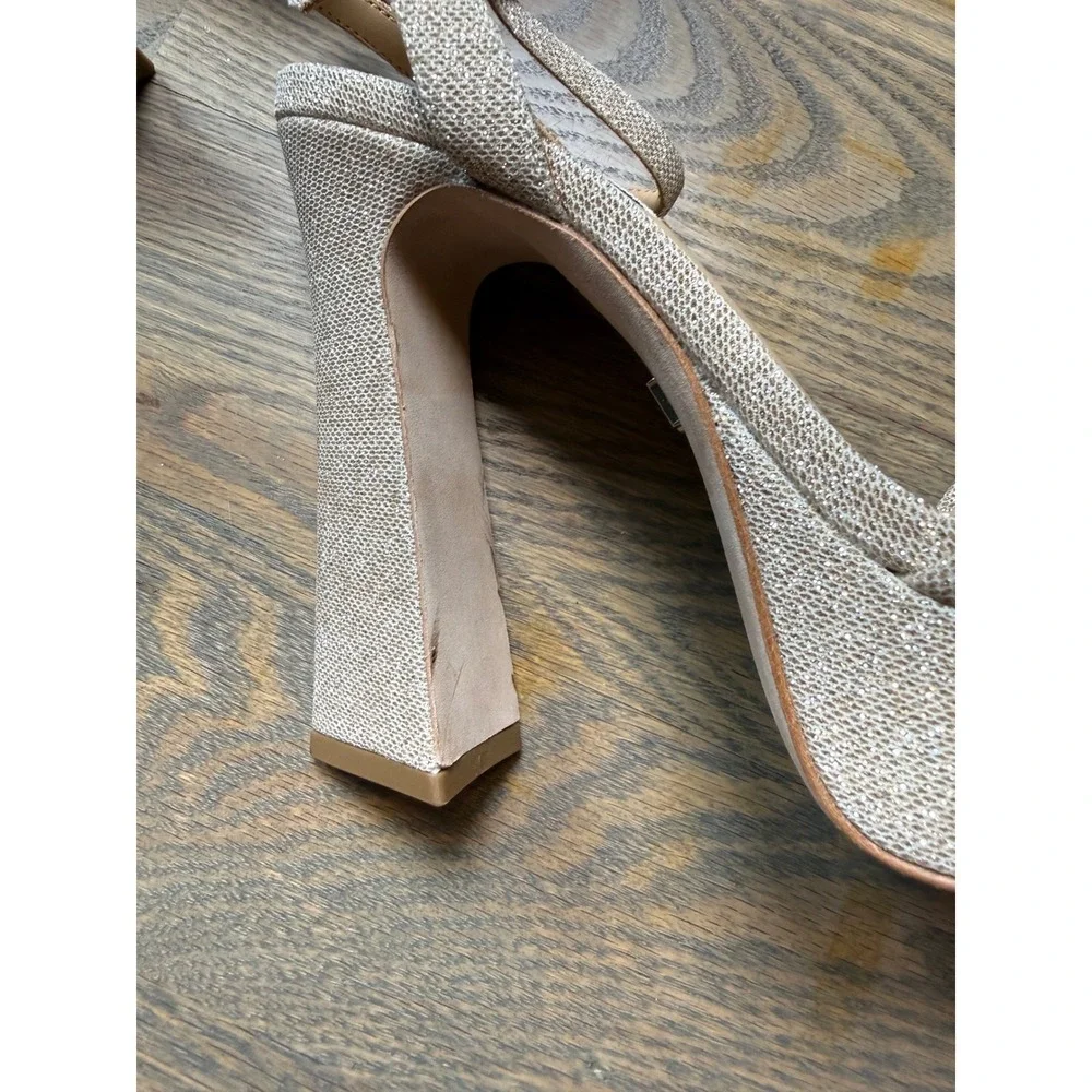 Badgley Mischka Gold Glitter Platform Block Heel Sandals 5.5 Champagne